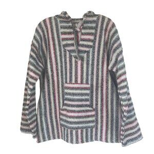 Artesanias Mexican Baja Hoodie Pullover Shirt Striped Size Large